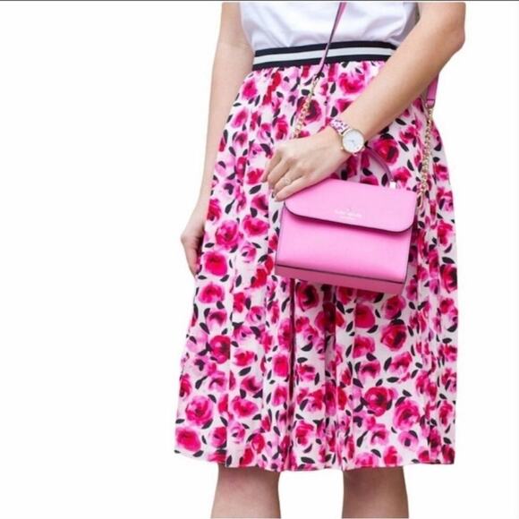 Kate Spade New York 100% Silk Mini Rose Floral Flower Pleated Midi Skirt